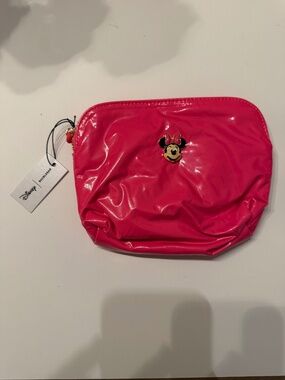Disney x BaubleBar Minnie Mouse Neon Pink Patent Cosmetic Makeup Bag